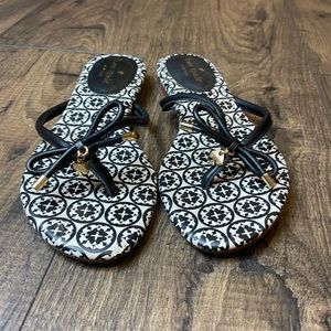 Kate Spade, Black & White Pattern Bow Sandal, Sz 7